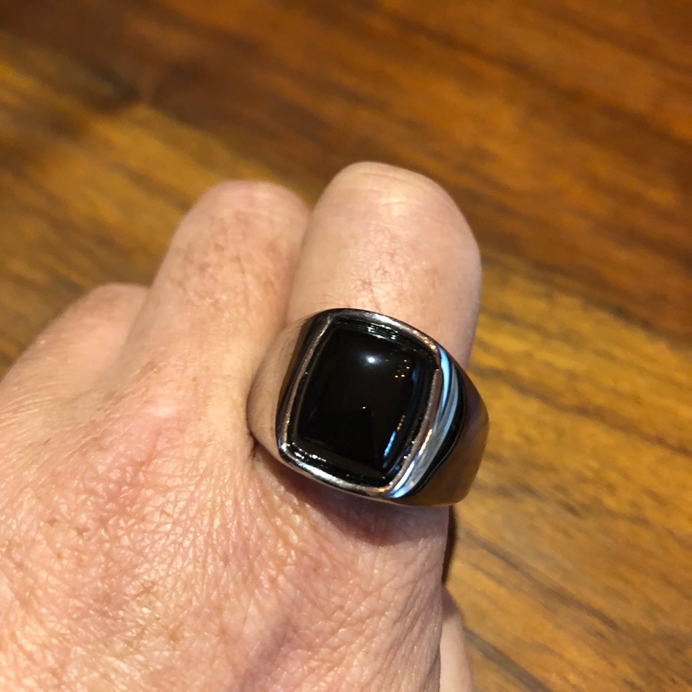 Vintage silver stainless steel black onyx ring